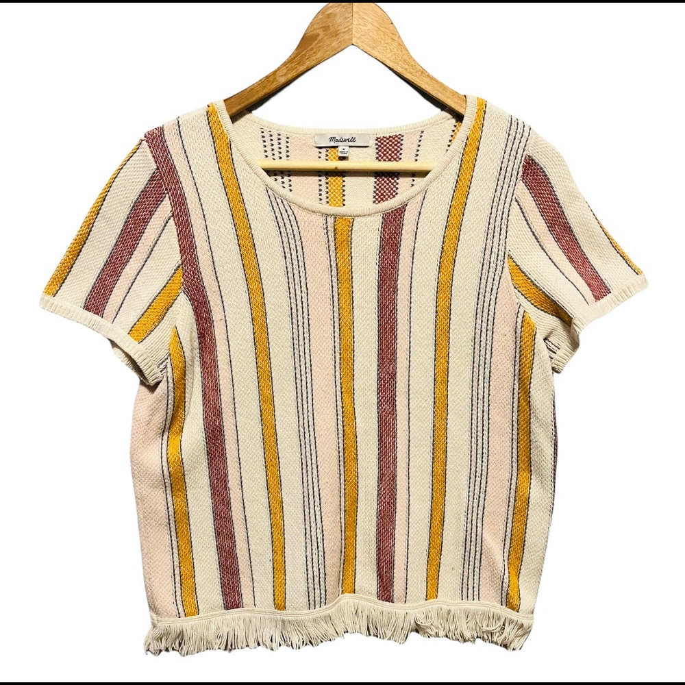 Madewell Blakley Striped Sweater Tee Fringe Hem M